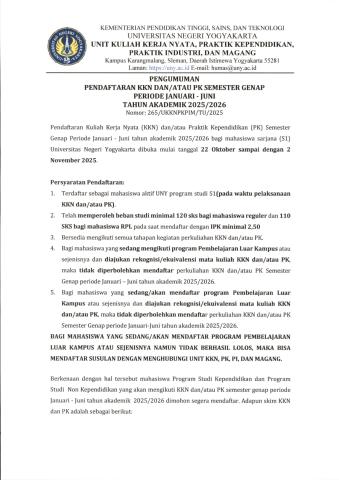 UNIT KKN, PK, PI dan Magang UNY
